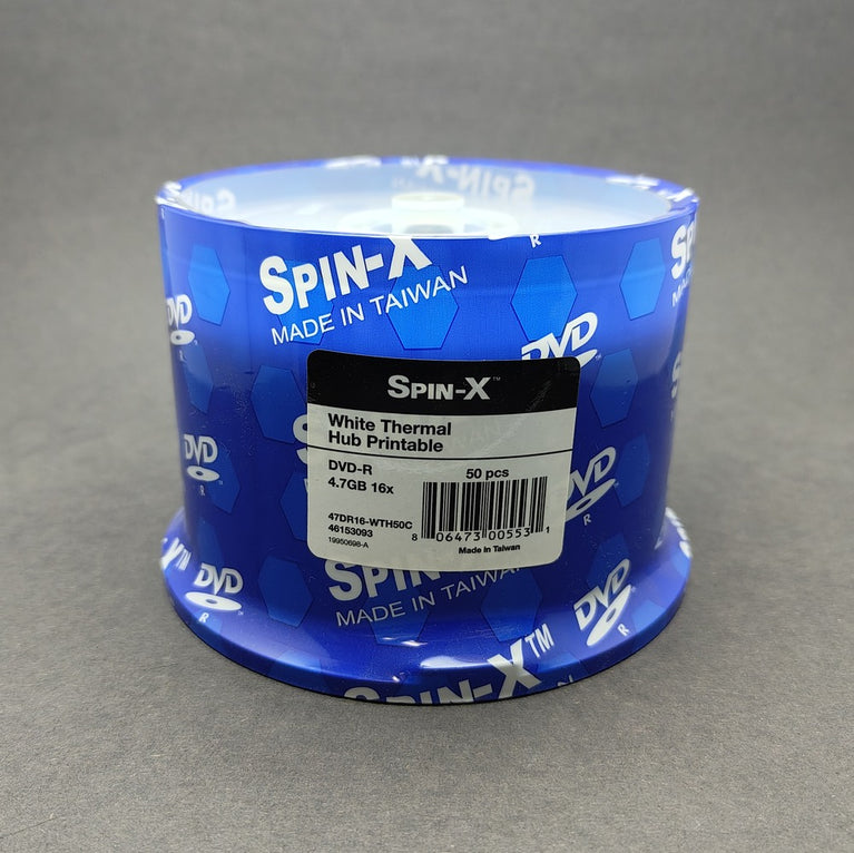 Spin-X DVD-R 16X White Thermal Hub Printable, Metalized Hub