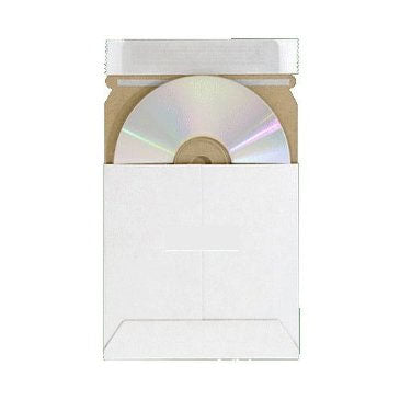 CD White Board Mailer 5 1/4" x 5 1/4" with Flap, Tape and Seal, 25 Pack