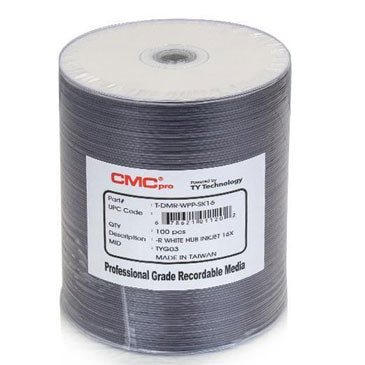 CMC Pro (TY) DVD-R 4.7GB 16X White Inkjet Hub Printable, Tape Wrap