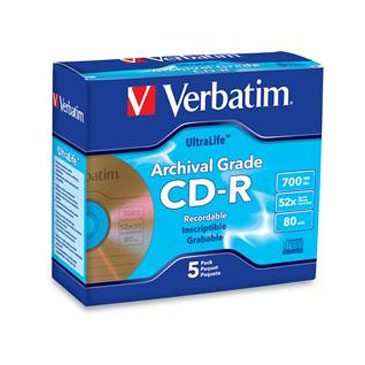 Verbatim 96319 CD-R 52X UltraLife Gold Archival Grade in Jewel Case, 5 Pack